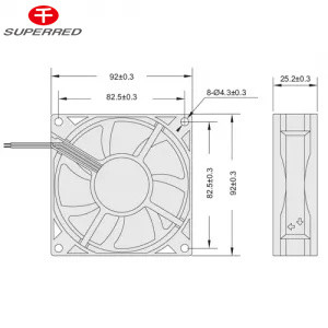 Đen DC Fan làm mát 92x92x20 1700-3600 RPM cho tủ lạnh